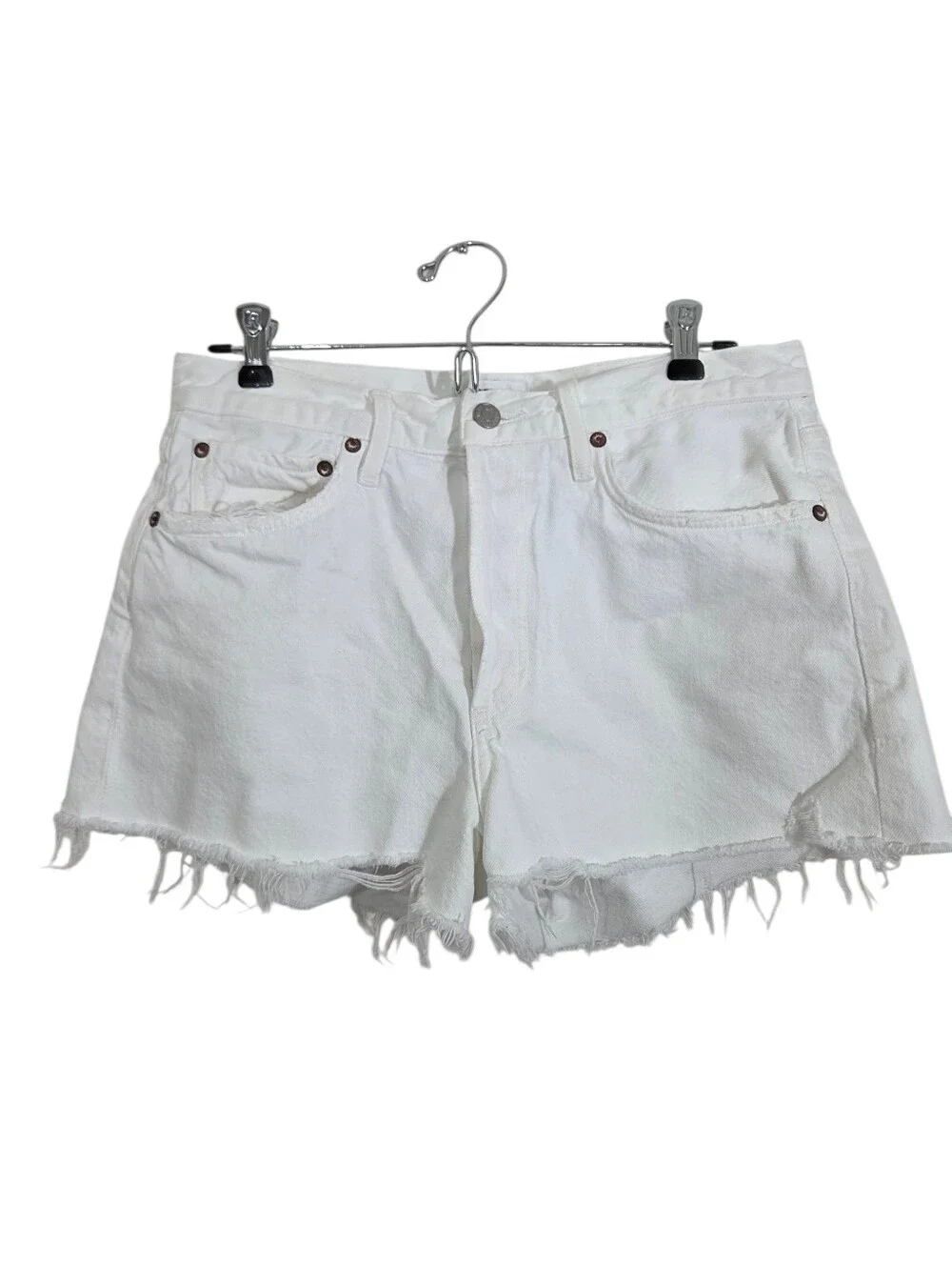 Agolde Parker Denim Jean Shorts in Dough White Boho Raw Hem Distressed Size 27
